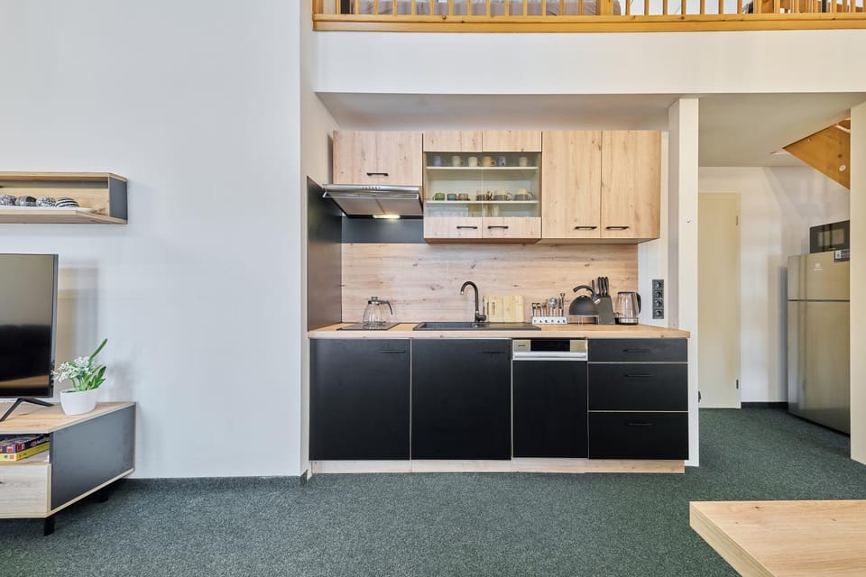 Kitchen or kitchenette, dishwasher, stove, toaster, kitchen