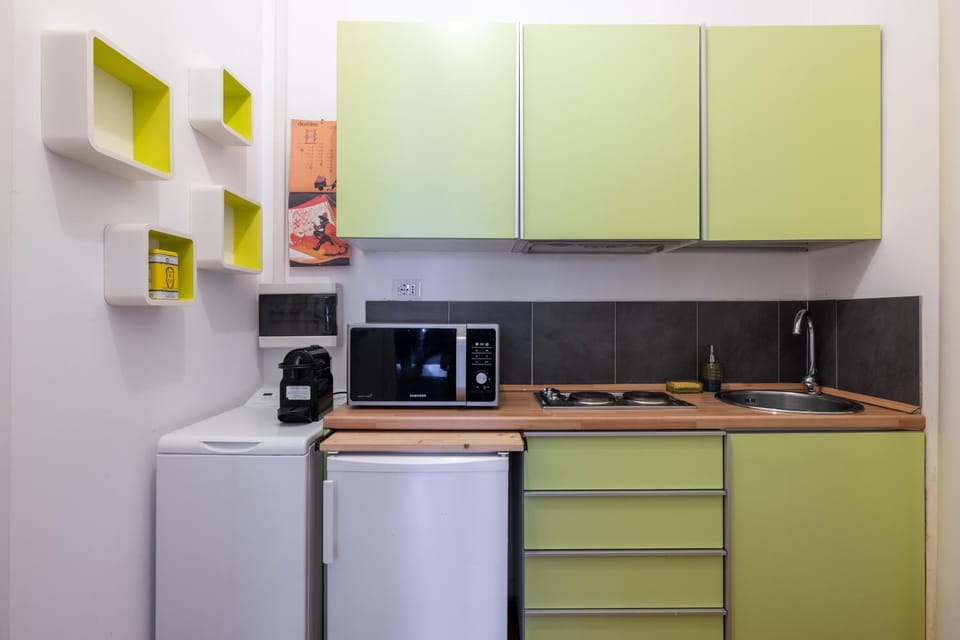 Kitchen or kitchenette, minibar, stove, washing machine, kitchen