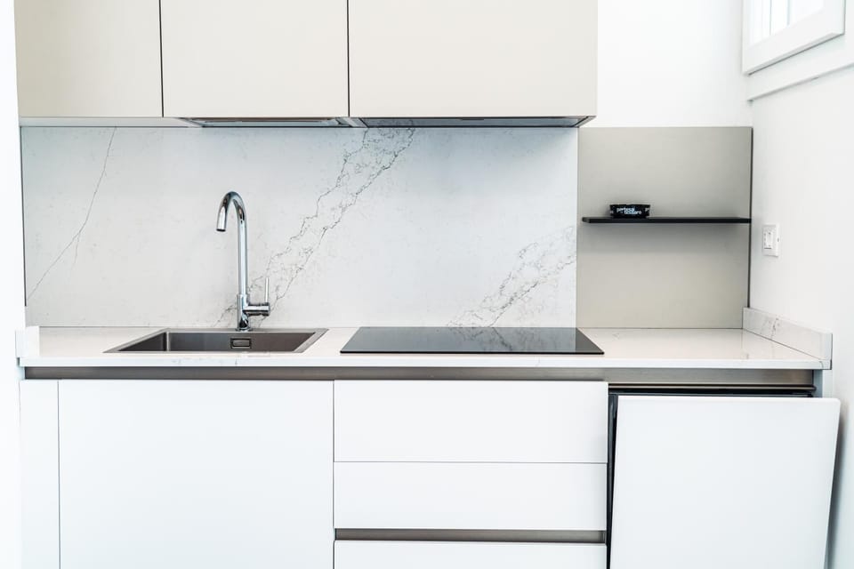 Kitchen or kitchenette, stove