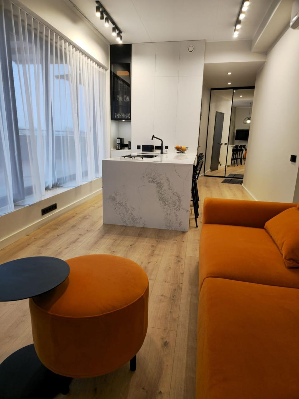 Coffee/tea facilities, Kitchen or kitchenette, Living room, Seating area