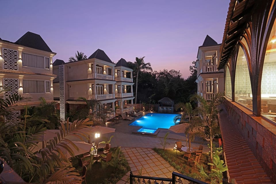 Property building, Night, Swimming pool