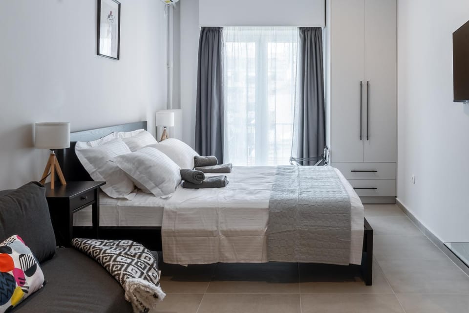 Bed, wardrobe