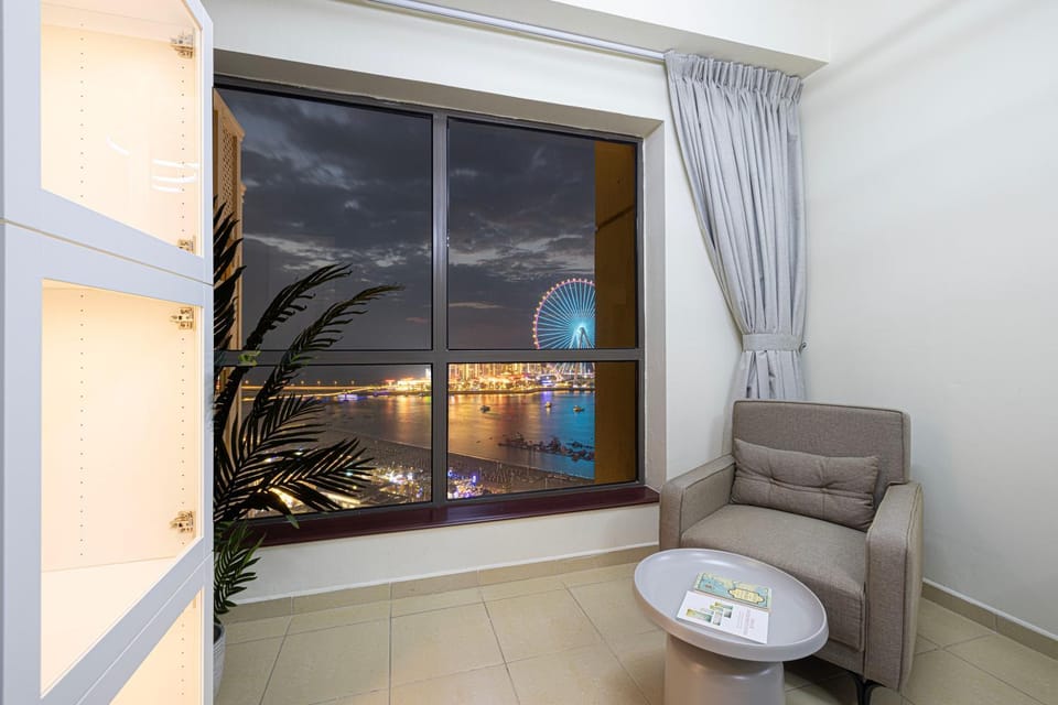 Night, Living room, Seating area, Sea view