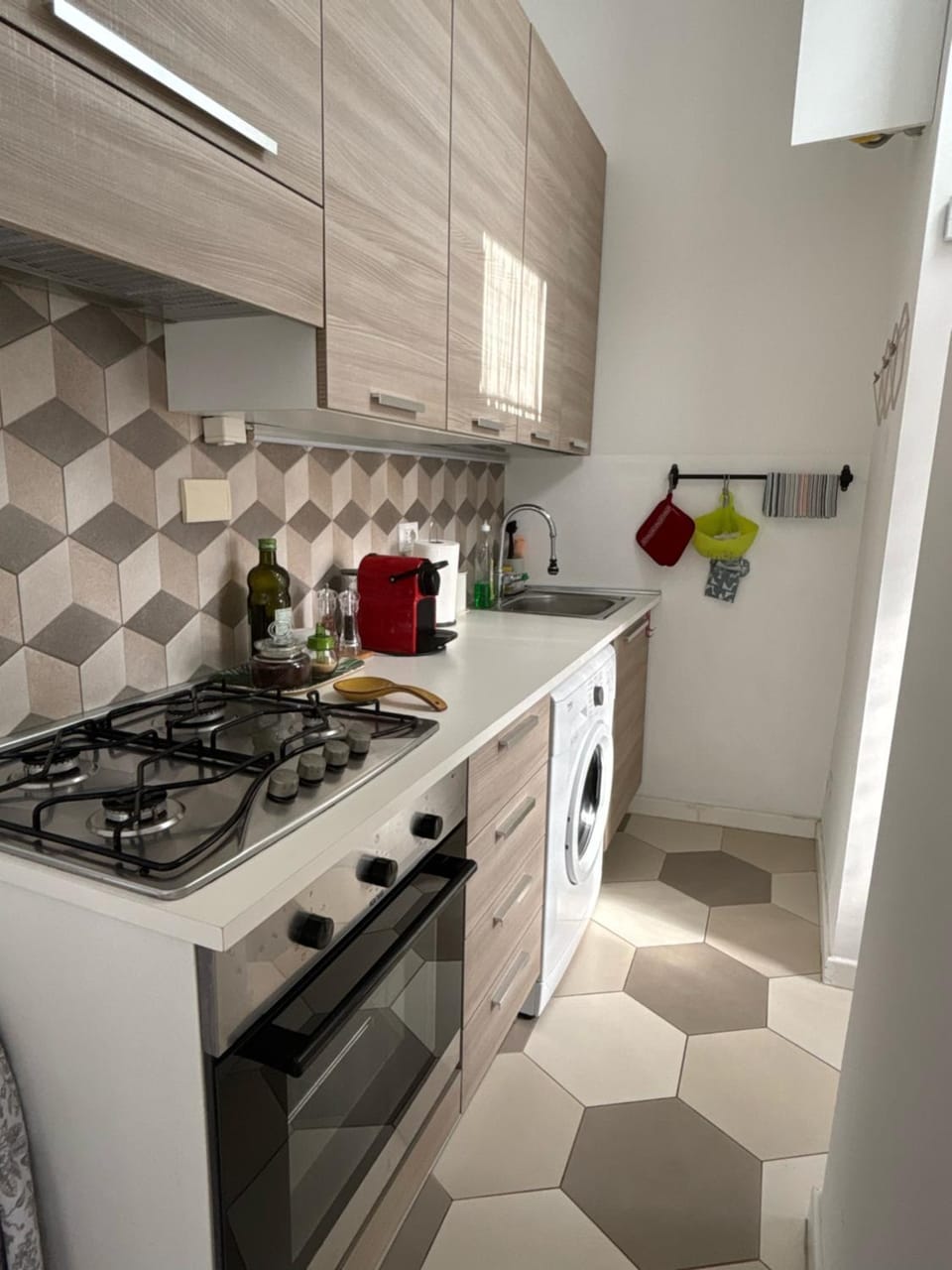Kitchen or kitchenette, stove