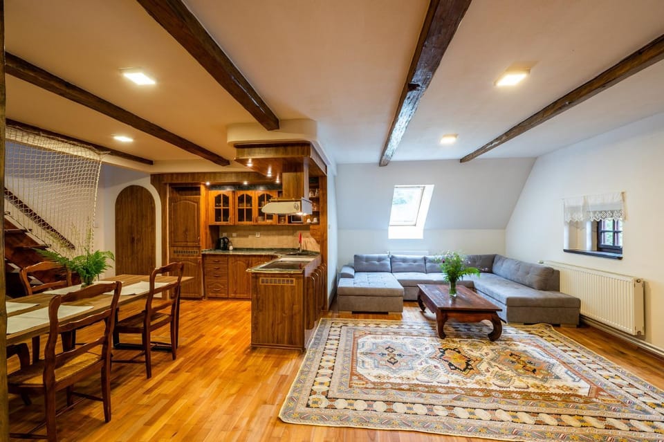 Kitchen or kitchenette, Living room, Seating area