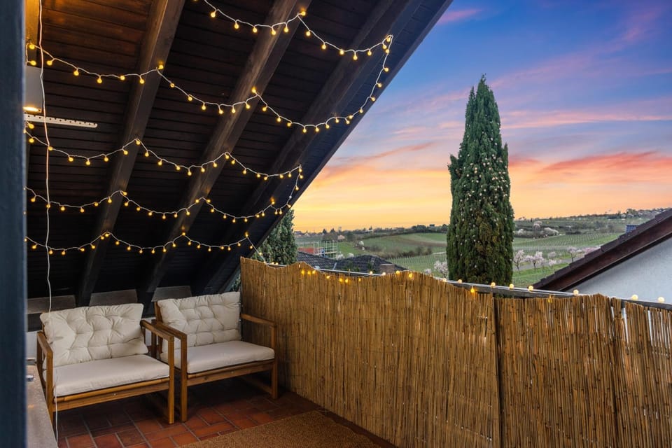 Natural landscape, View (from property/room), Balcony/Terrace, Seating area, Sunset