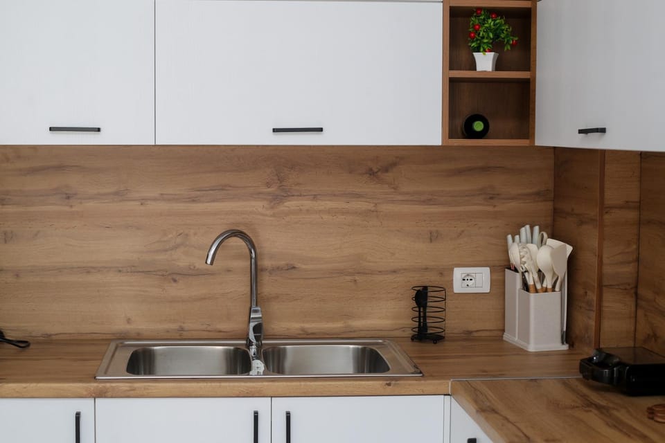 Kitchen or kitchenette, stove