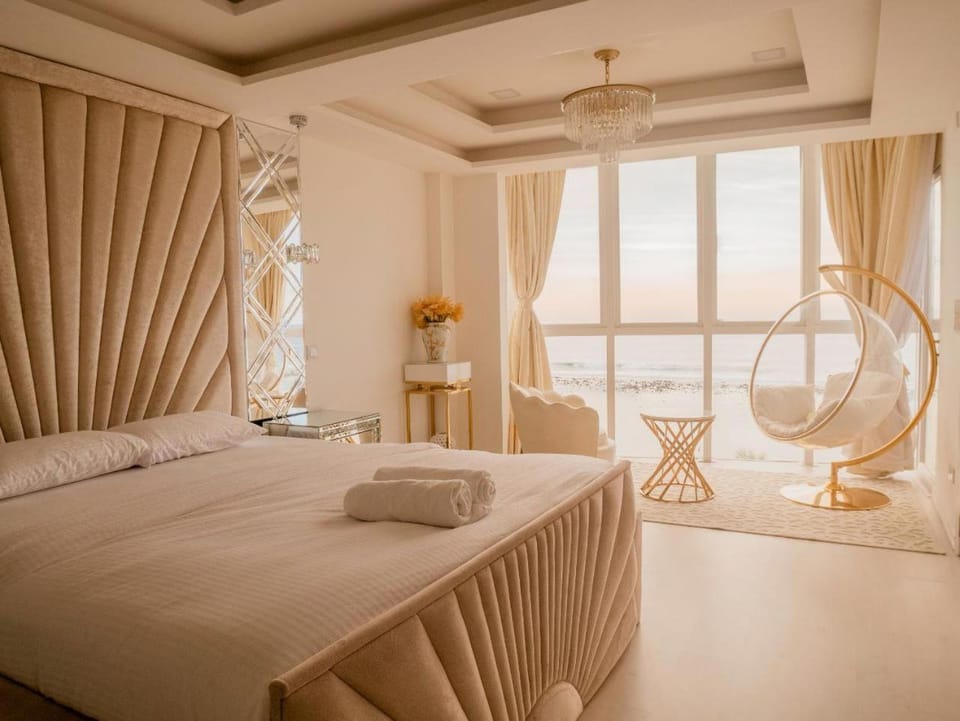 Bed, Natural landscape, Bedroom, Sea view