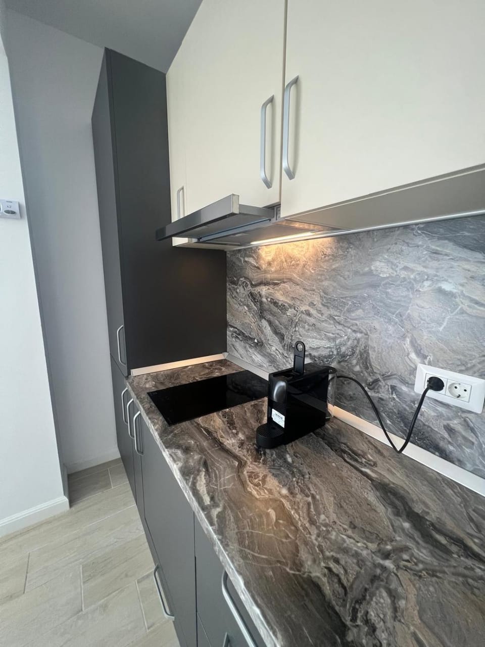 Kitchen or kitchenette, stove