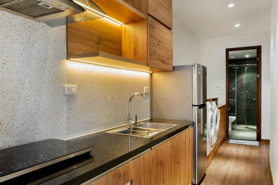 Kitchen or kitchenette, stove