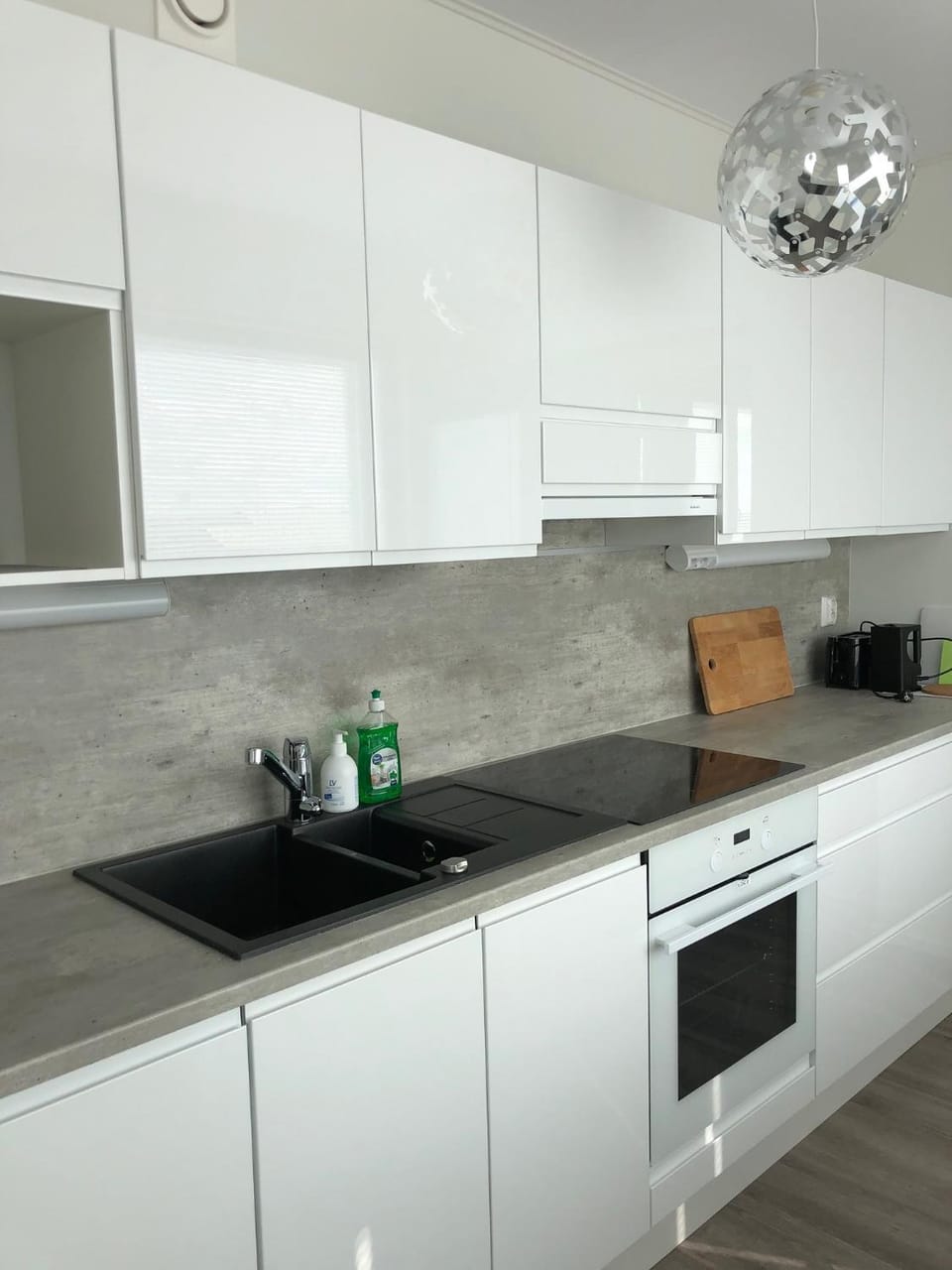 Kitchen or kitchenette, stove