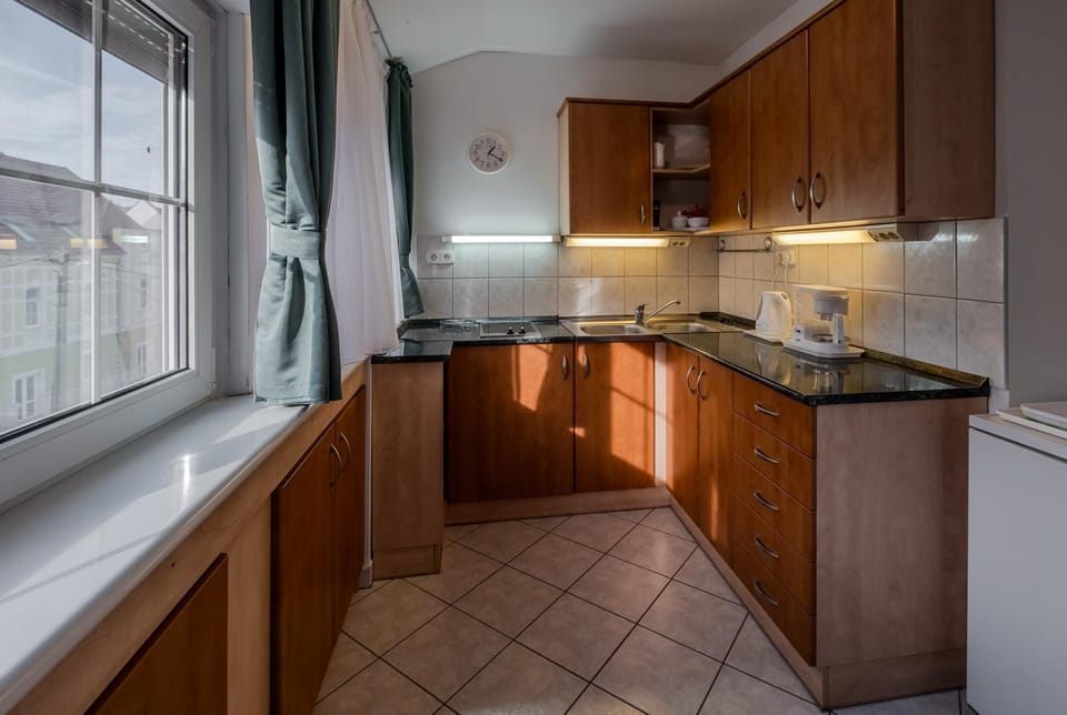 Kitchen or kitchenette, stove