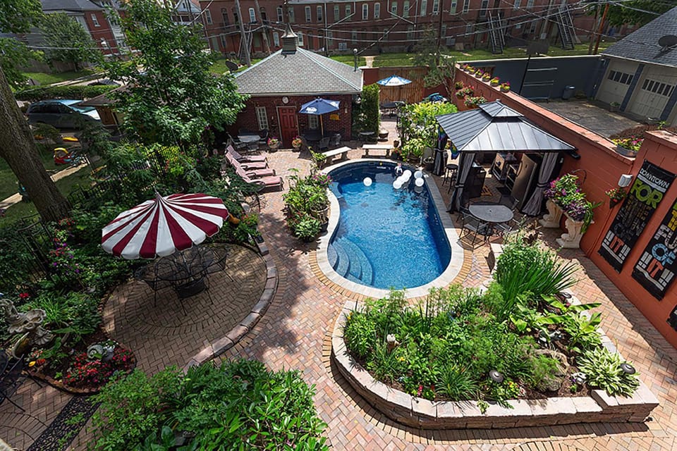 Property building, Patio, Garden, Pool view, Swimming pool