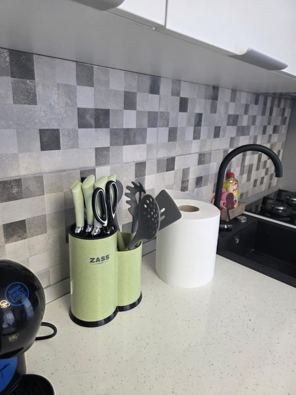 Kitchen or kitchenette, stove
