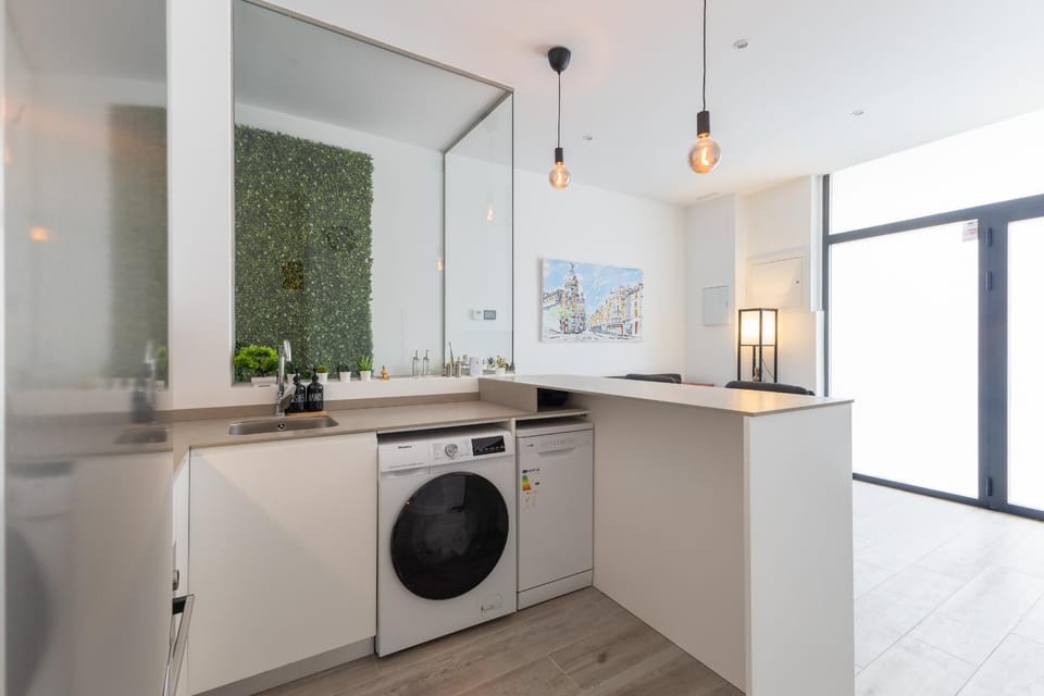Kitchen or kitchenette, dishwasher, minibar, washing machine, dryer