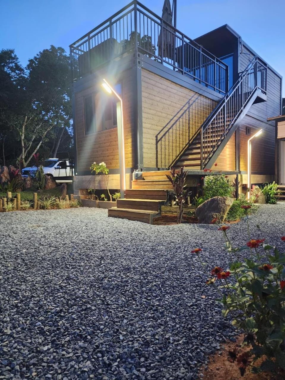 Property building, Night, Garden, Garden view