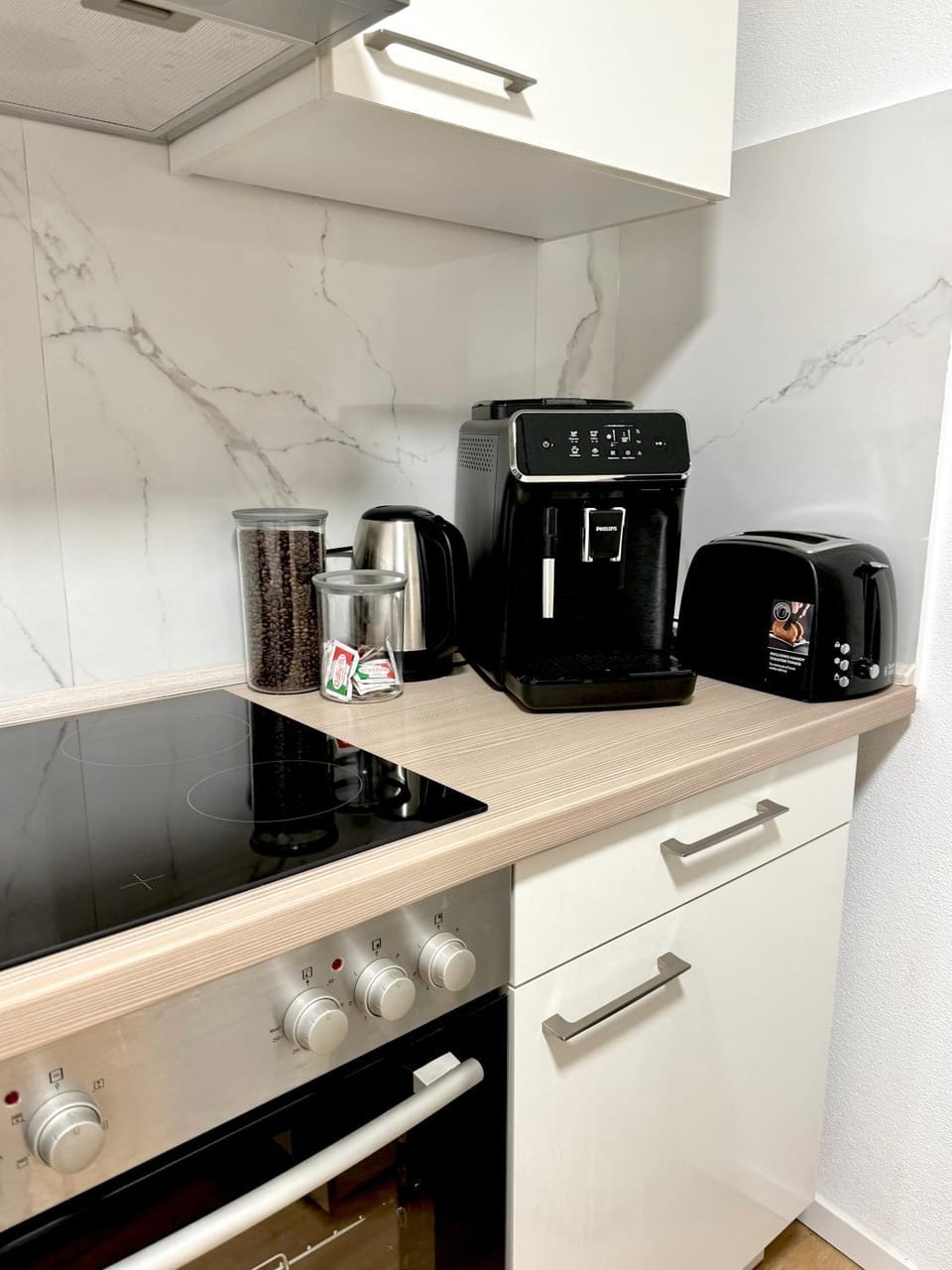 Kitchen or kitchenette, stove