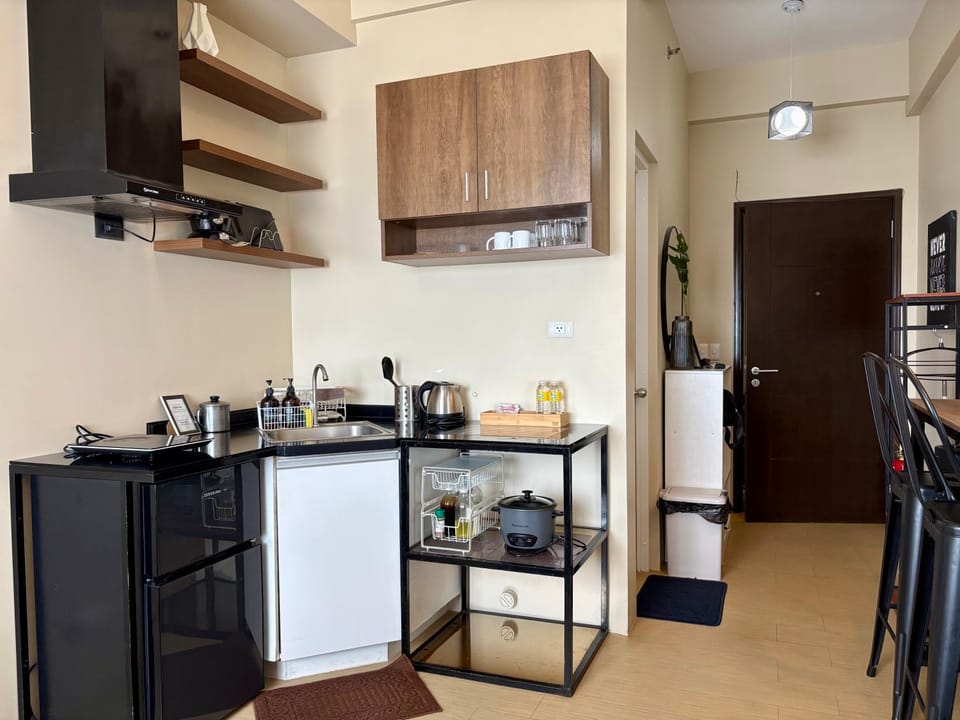 Kitchen or kitchenette, stove