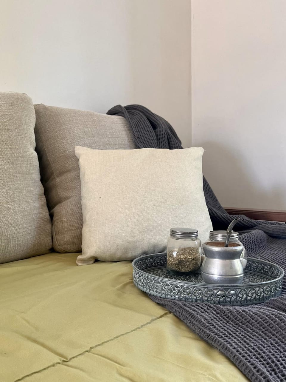 Bed, Living room, Seating area