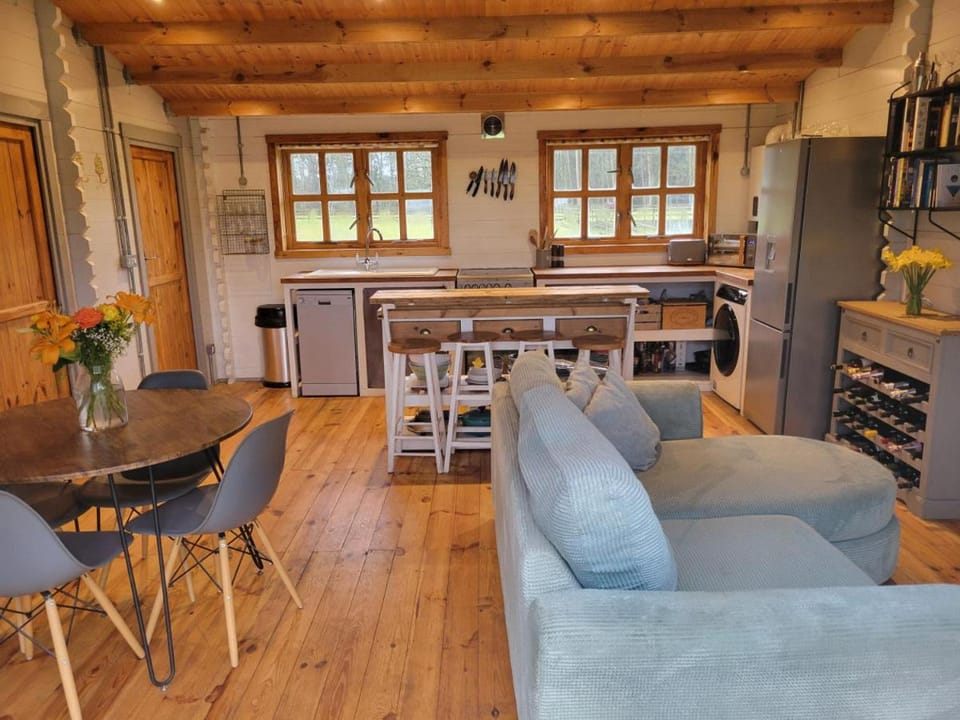Kitchen or kitchenette, Living room, Seating area, Dining area