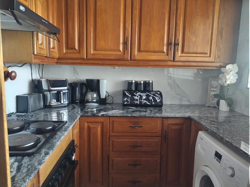 Kitchen or kitchenette, dishwasher, stove, toaster