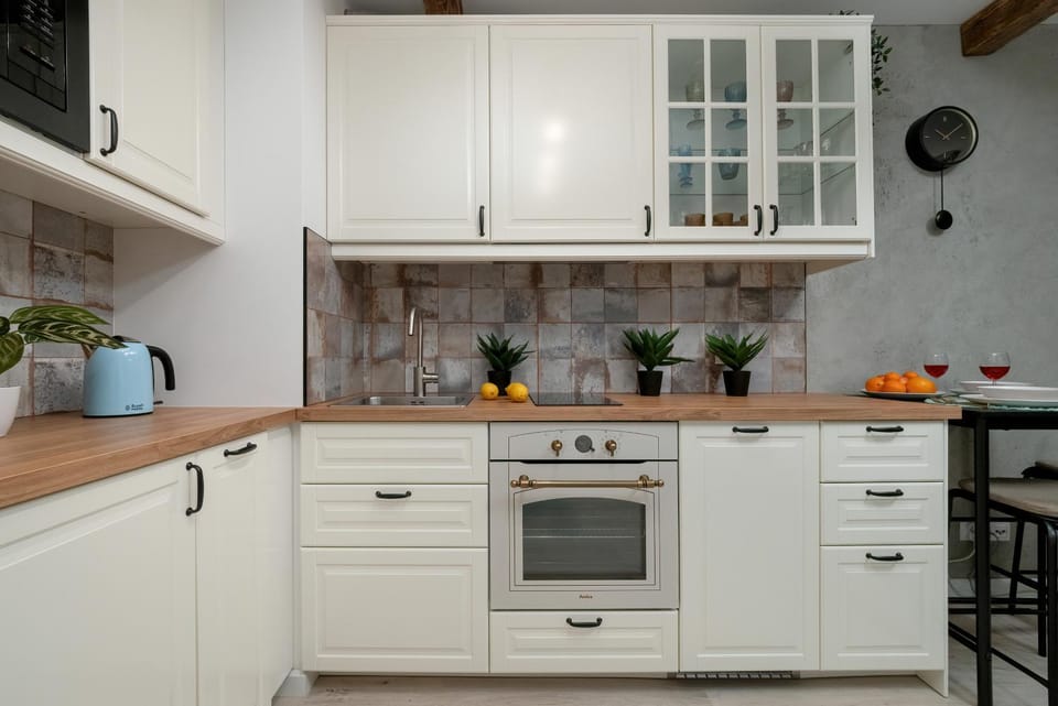 Kitchen or kitchenette, stove