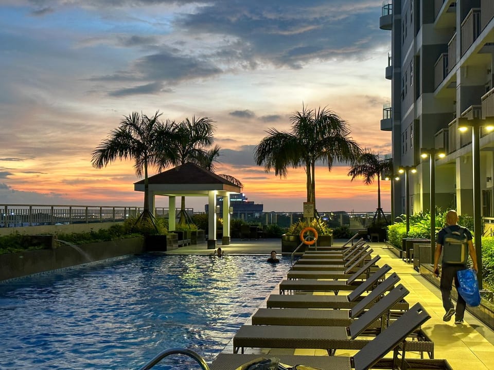 Pool view, Sea view, Swimming pool, Sunset, sunbed