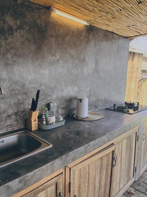 Kitchen or kitchenette, stove