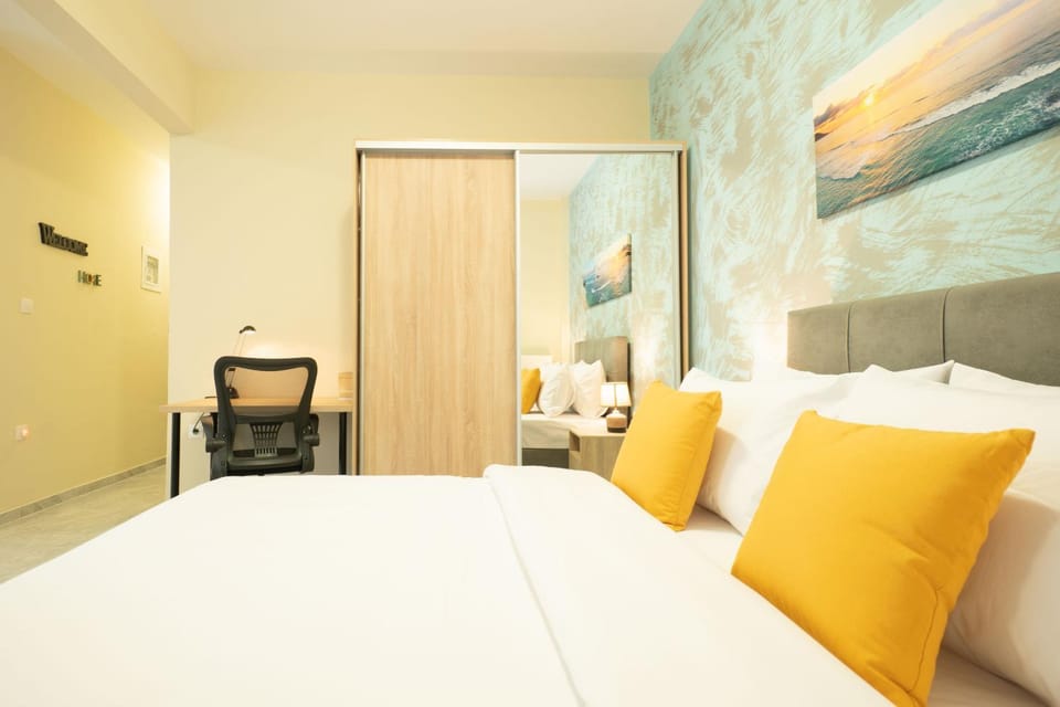 Bed, wardrobe