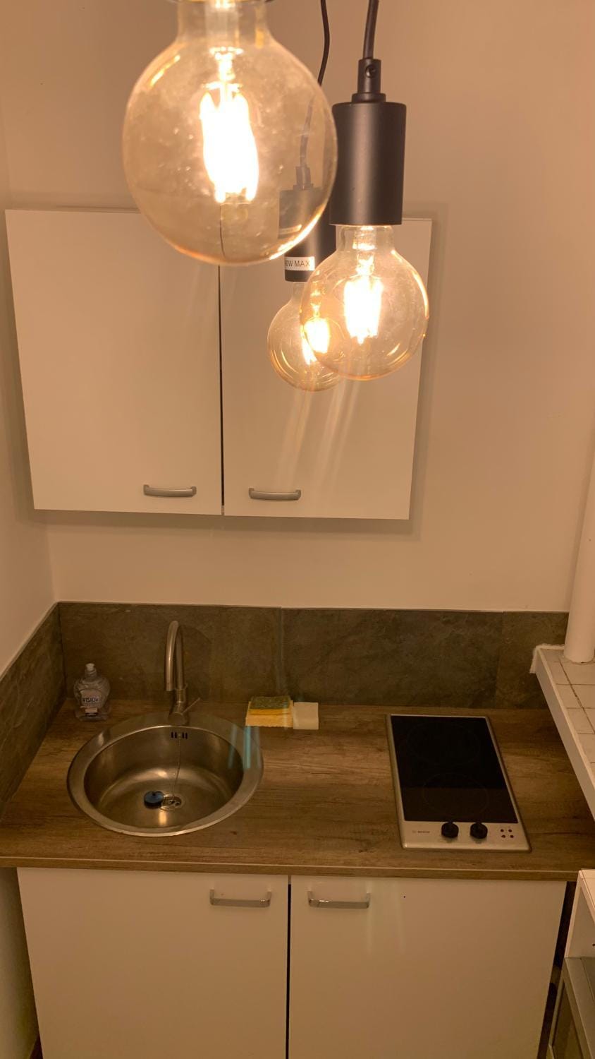 Kitchen or kitchenette, stove
