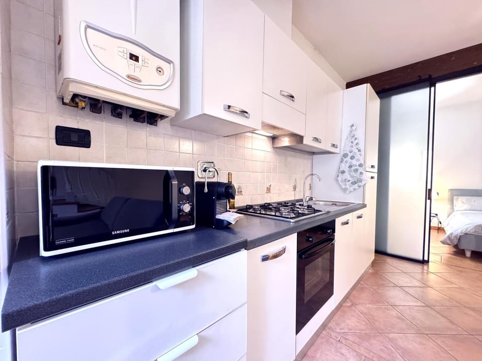 Kitchen or kitchenette, minibar, stove, toaster