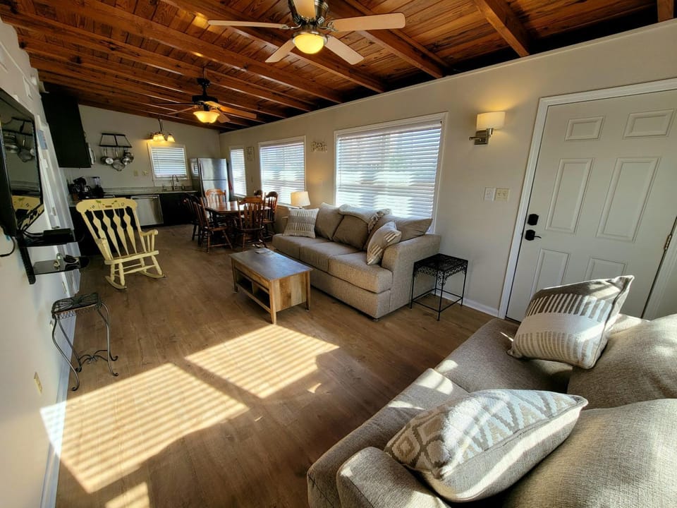 Kitchen or kitchenette, Living room, Seating area, Dining area