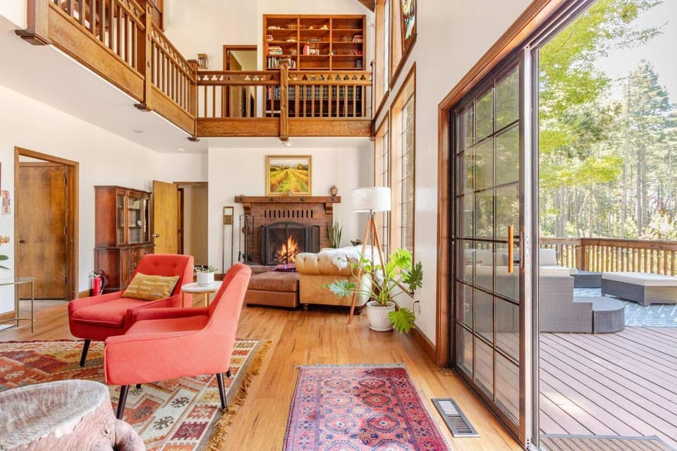 Balcony/Terrace, Living room, Seating area, Pool view, fireplace, air conditioner