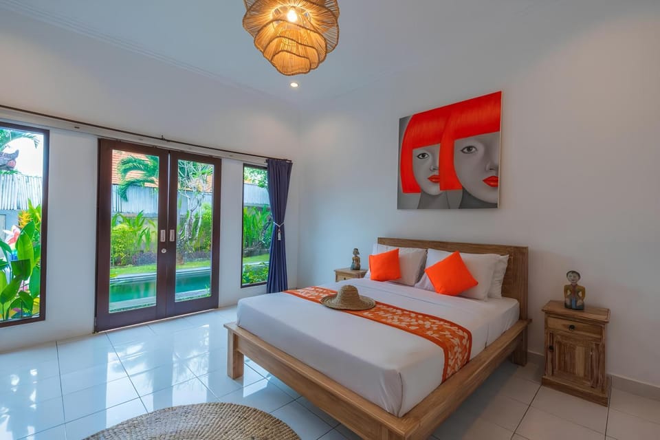 Bed, Bedroom, Garden view, Swimming pool