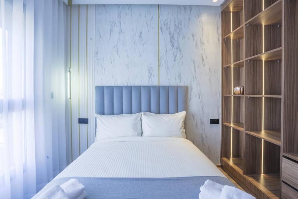 Bed, wardrobe