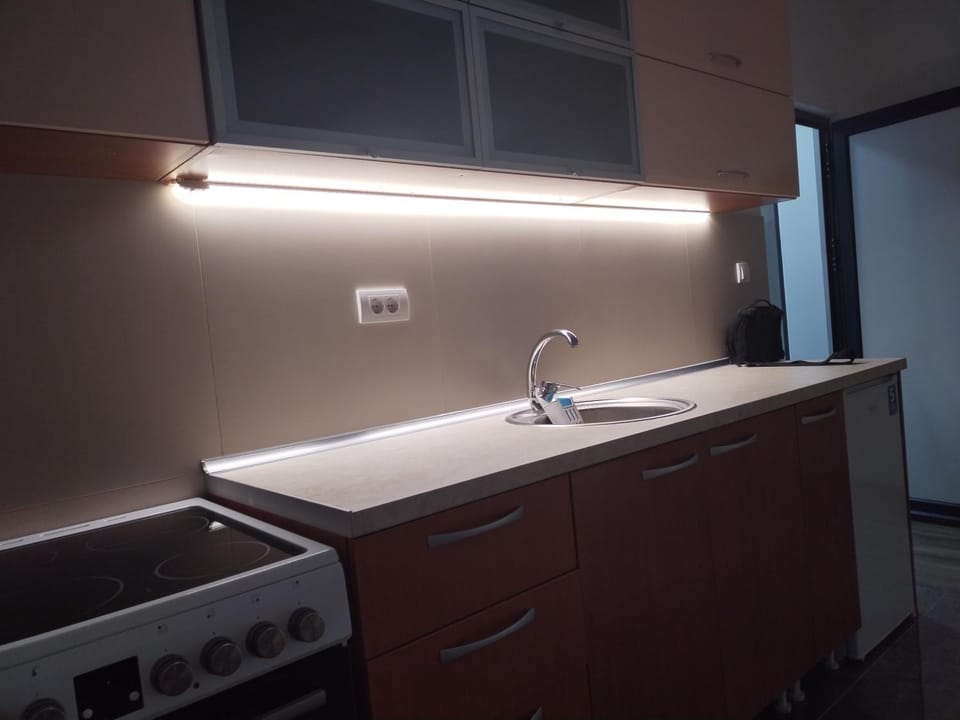 Kitchen or kitchenette, stove