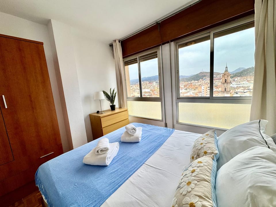 Bed, Natural landscape, towels