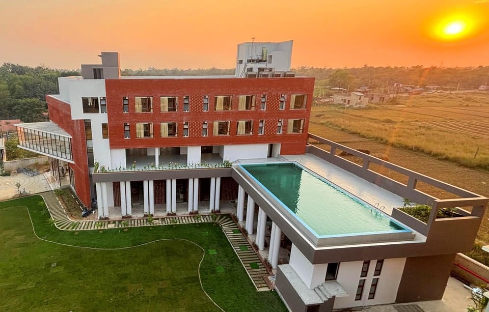 Property building, Pool view, Swimming pool, Sunset