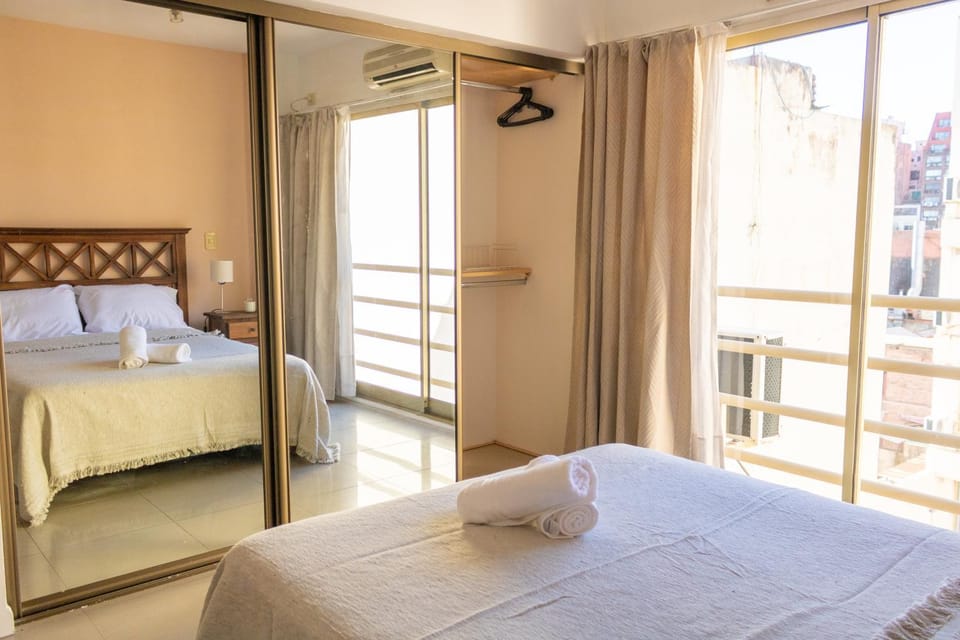Bed, Inner courtyard view, wardrobe