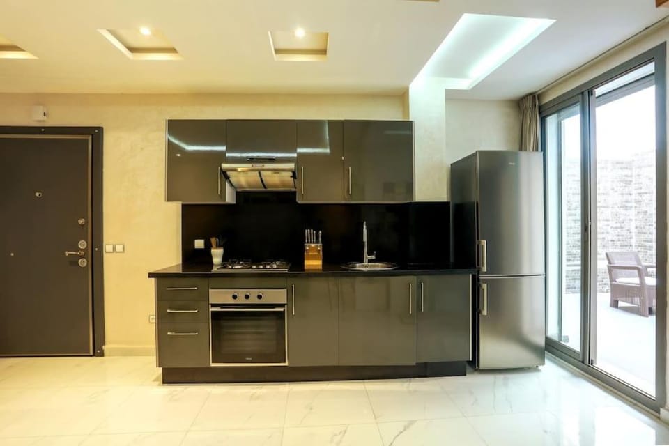 Kitchen or kitchenette, stove