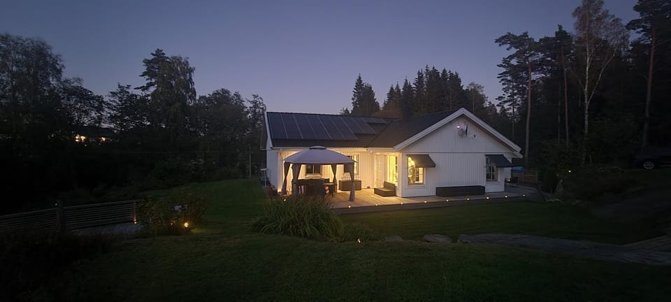 Property building, Night, Garden, Garden view