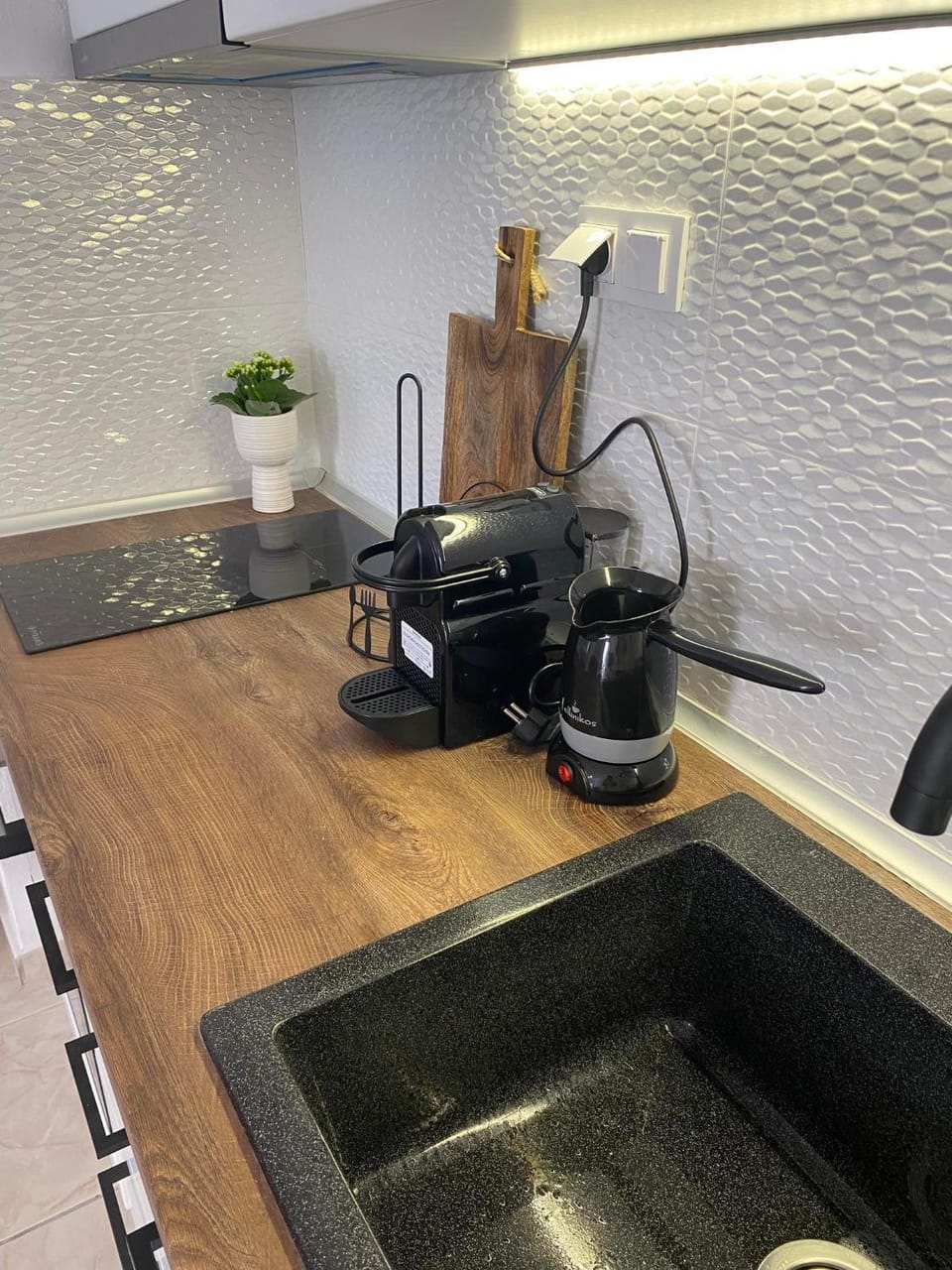 Kitchen or kitchenette, stove