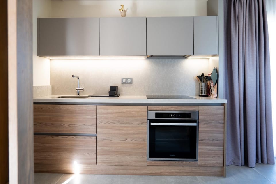 Kitchen or kitchenette, dishwasher, oven, stove