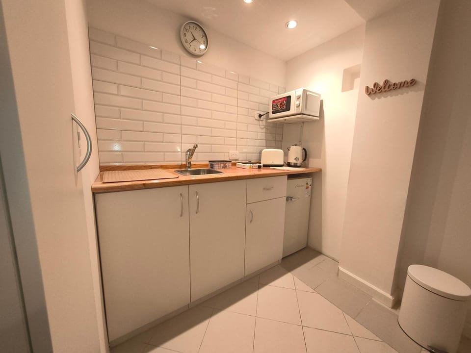 Kitchen or kitchenette, stove