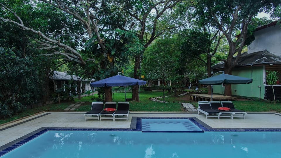 Swimming pool, sunbed