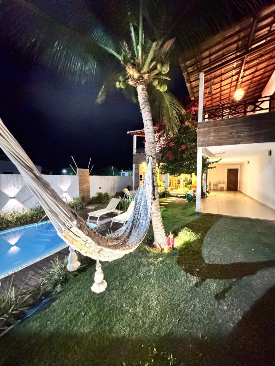Patio, Night, Garden, Garden view, Pool view, Swimming pool, Parking, sunbed