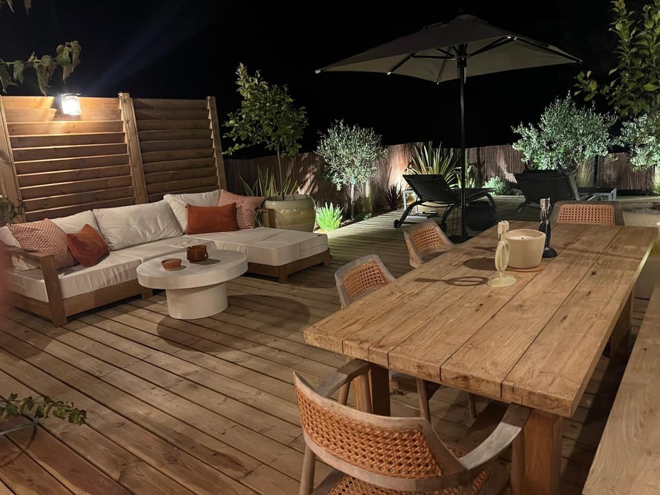 Patio, Night, Living room, Seating area