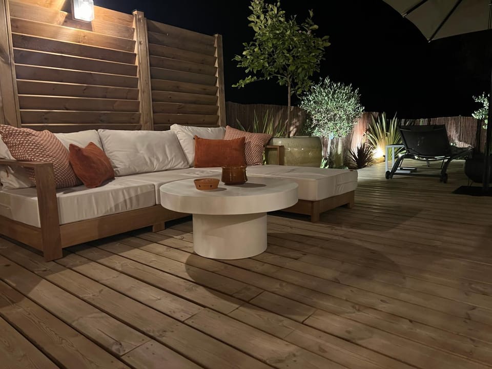 Patio, Night, Living room, Seating area