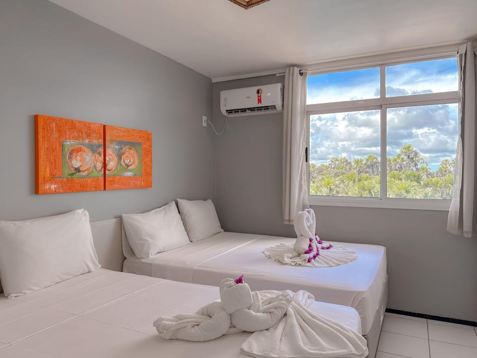 Bed, Photo of the whole room, Bedroom, towels, air conditioner