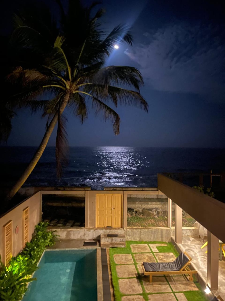 Patio, Night, Natural landscape, Pool view, Sea view, Swimming pool